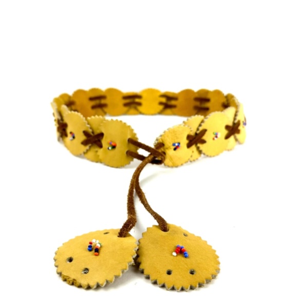 Vintage Western Deerskin Light Brown Beaded Embellished Soft Leather Belt - Picture 10 of 10